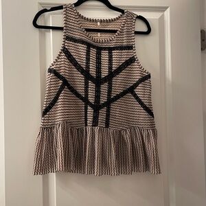 Free People Cream Pleated Peplum Tank Top